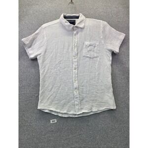 Nickel & Iron Mens White Crinkle Gauze ShortSleeve Button Down Shirt Size Medium